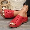 Plus Size Women's Floral Hollow Thick-Soled Lightweight Beach Sandals with Slope Heel