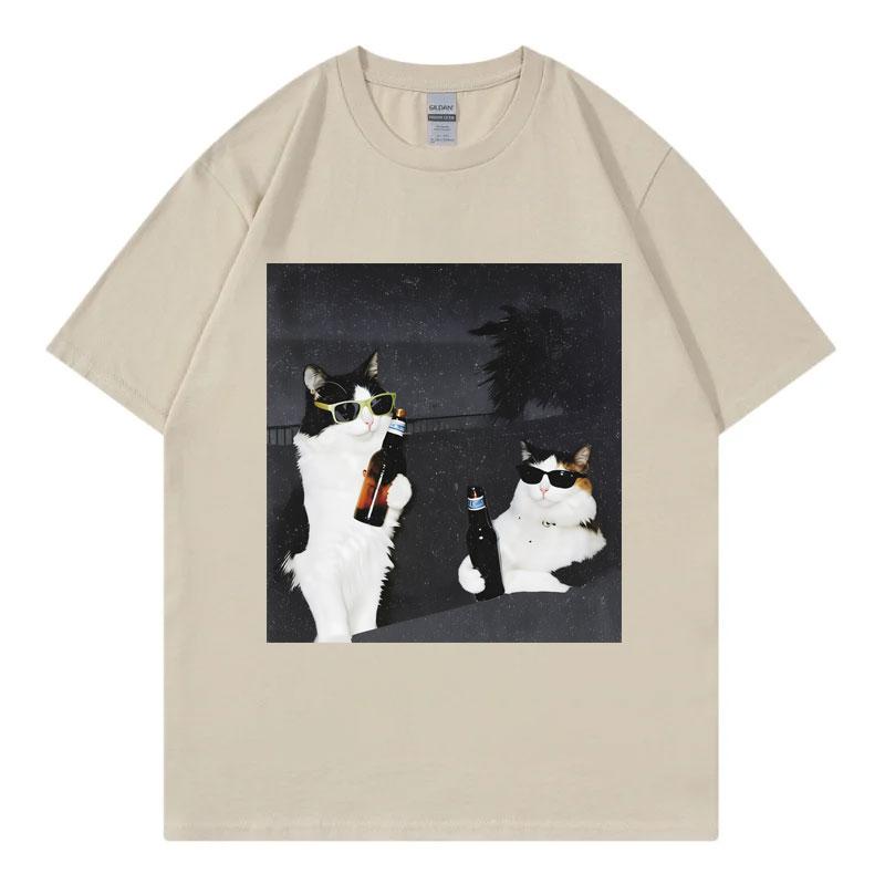Bier Katze Kumpel Lustiges Meme T-Shirt Unisex Unisex Mode Vintage Kurzarm T-Shirt Sommer Lässig Locker Baumwolle T-Shirts Streetwear