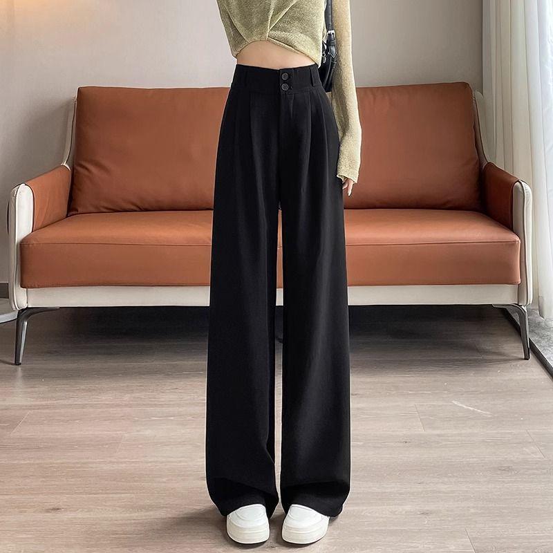 

2025 Autumn/Winter High-Waist Slimming Plus Velvet Herringbone Wool Wide-Leg Pants 2XL (Recommended 130-145 lbs)