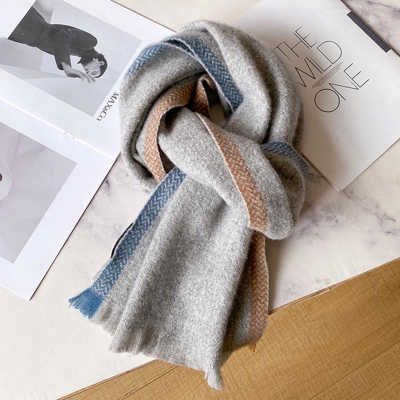 Pure wool scarf women's autumn and winter birthday gift high-end new versatile knitted warm shawl scarf