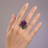 Gothic Black Gold Rose Flower Rings for Women Fuchsia CZ Floral Leaf Adjustable Open Ring Romantic Statement Finger Jewelry Gift