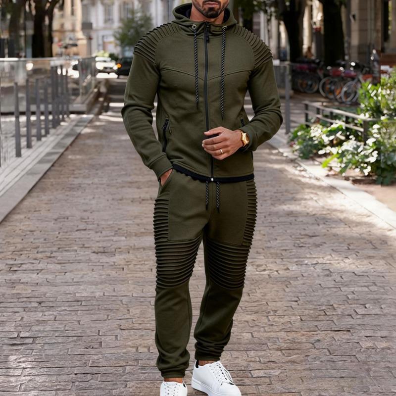 Mens 2 Piece Tracksuit Hooded Zip Up Jacket And Pants Set