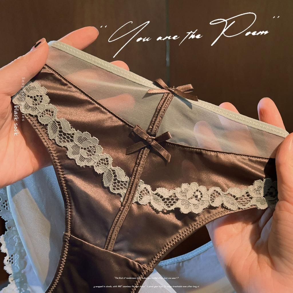 Slip da Ragazza Estivi Nuovi Sexy in Pizzo Rete di Raso Trasparenti a Vita Bassa a Triangolo