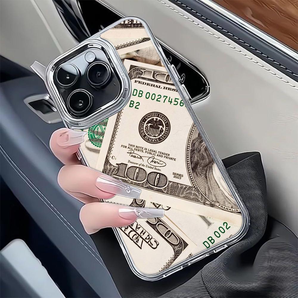 Dollar Stack Phone Case For Iphone 11 Pro Max 12 13 14 Plus 15 16 17 Air 17E 16E Funda Coque Phone Cover Sleek Metal Photo Frame