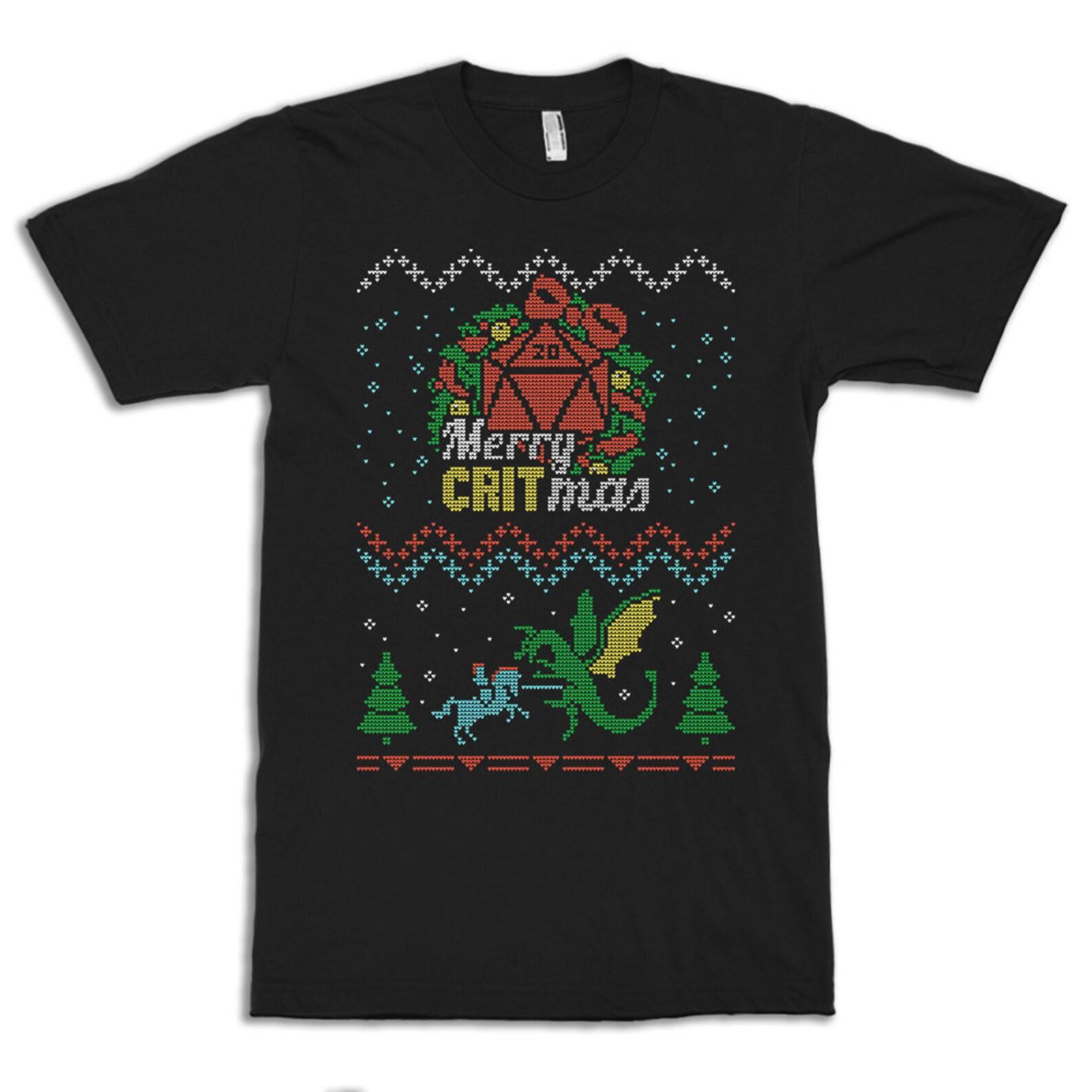 Merry Critmas Dungeons and Dragons Funny Christmas T-Shirt, D&D DnD Xmas Shirt (drsh-375) XL