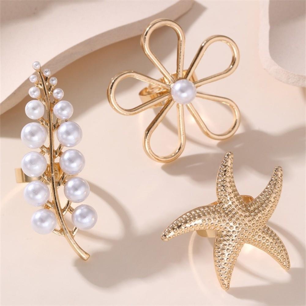 Exaggerated Starfish Ring Flower Shape Flower Ring Romantic Pearl Ring Perfect Gift