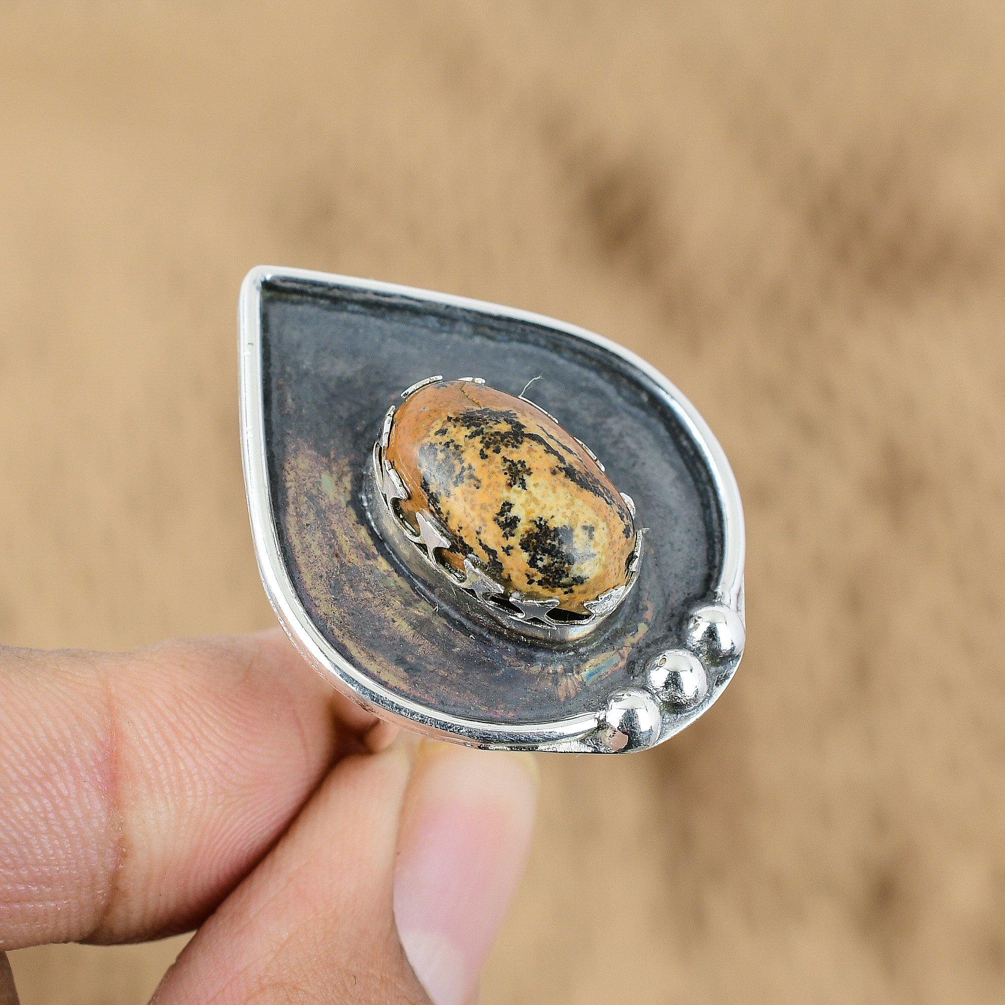 

Natural Picture Jasper Gemstone Promise Adjustable Ring 925 Silver For Women Yes