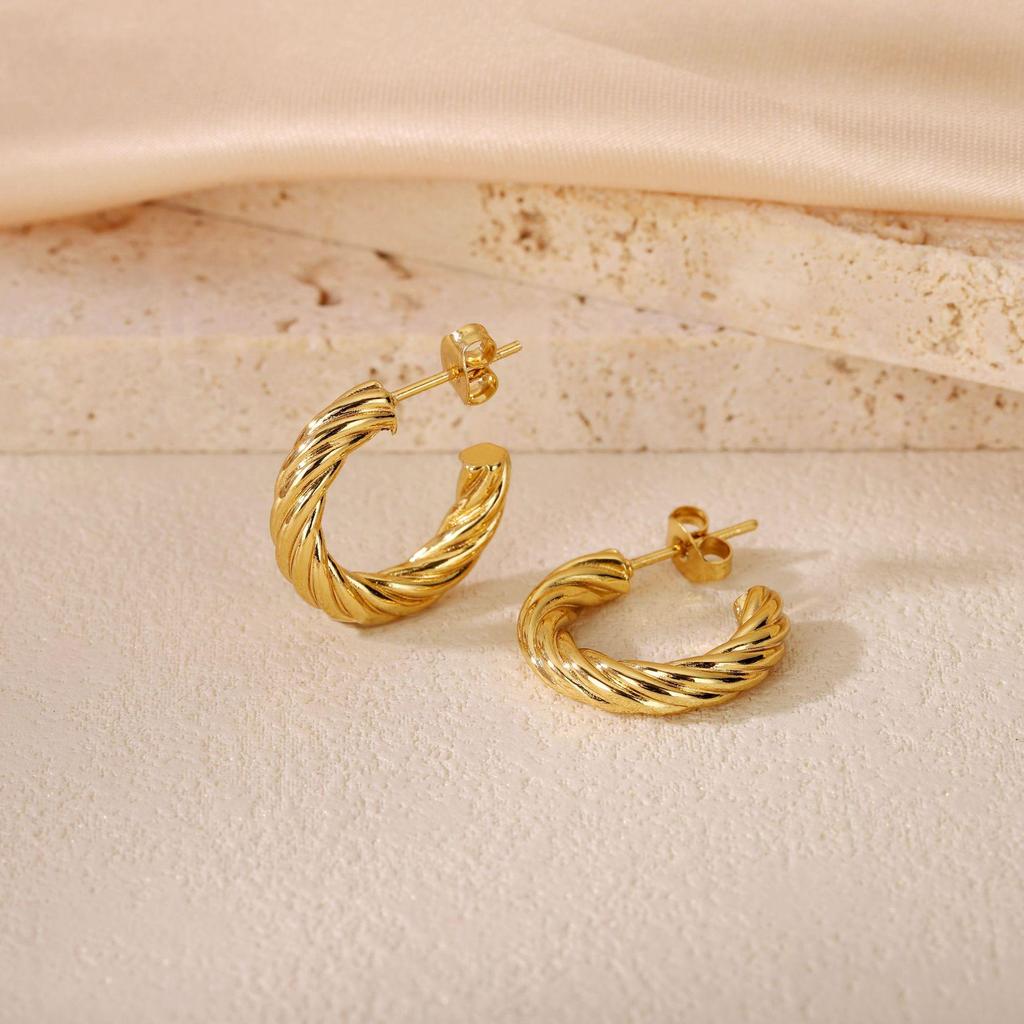 2025 Bestseller Twisted Pattern Hoop Earrings, Titanium Steel, European & American Style, Versatile Design.