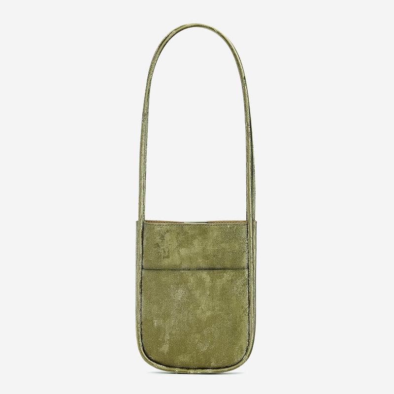 Chinese Silk Cowhide Mini Handbag Retro Small Shoulder Bag High-end Vertical Armpit Bag