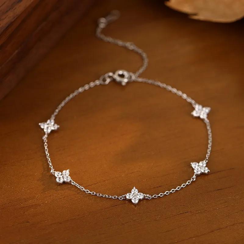 925 Silver Zircon Flower Bracelet For Women Luxury Charm Jewelry Gifts Birthday Party Elegant Chain Bracelet