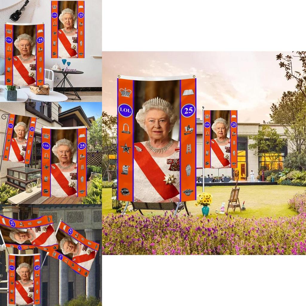 Premium Queen Elizabeth II Platinjubiläum Flaggenbanner Elegante Trauerdekoration für Zuhause und Garten