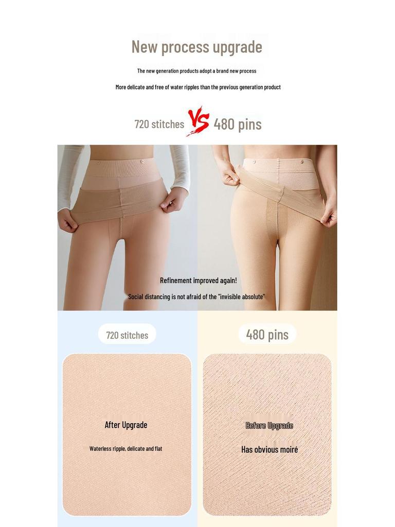 Button-Style Detachable Fleece-Lined Leggings - 2025 Upgrade, Flesh-Colored, Double-Layer, for Autumn/Winter