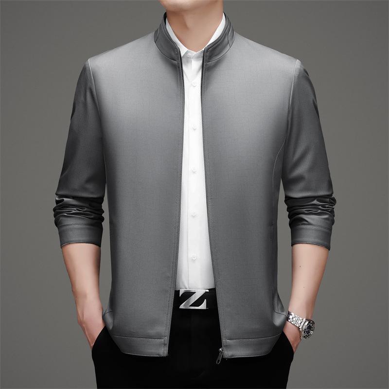 Men's Mulberry Silk Jacket: Middle-aged Casual Thin Top, Spring/Autumn, Loose Stand Collar for Elderly Fathers