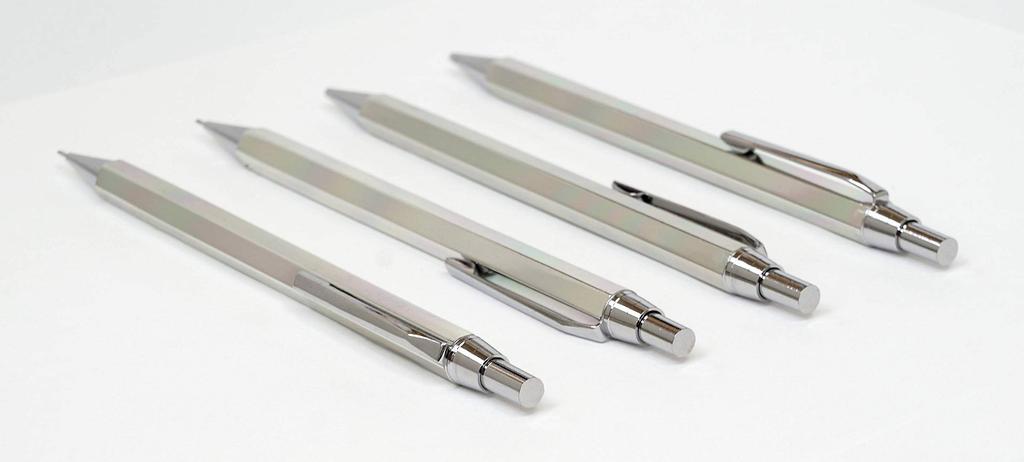 Takizawa Z66 All-Silver Hexagonal Knock Metal Mechanical Pencil with Stylish Synthetic Leather Pen Case Set (3-Pack) T23-LS042-Z66SS-3