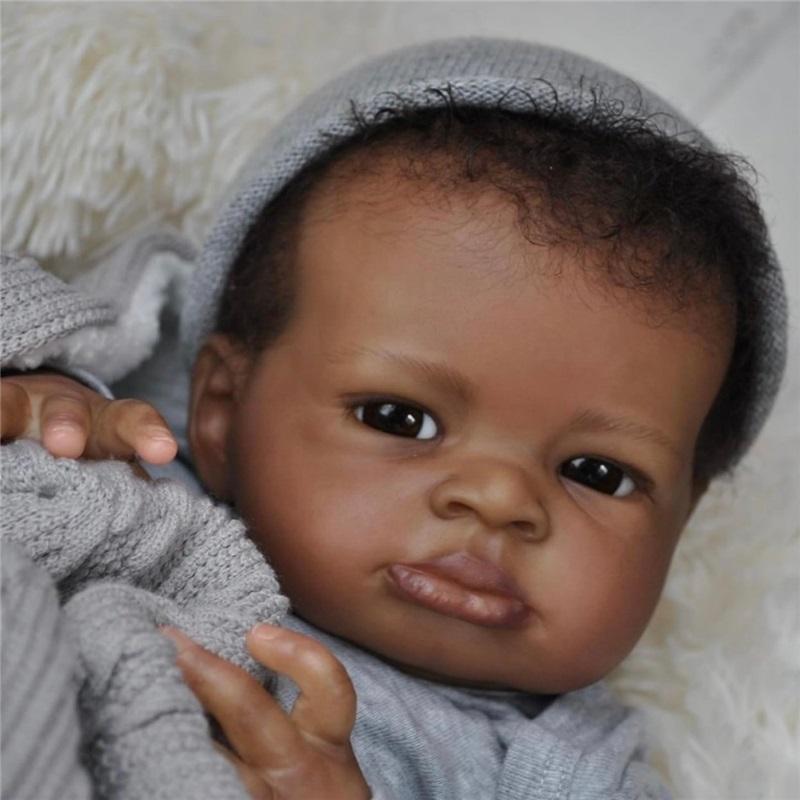 19inch Dark Skin Lanny Bebé Reborn Dolls Handmade Painted African Reborn Baby With Rooted Hair Doll Toys Muñecas Para Niñas