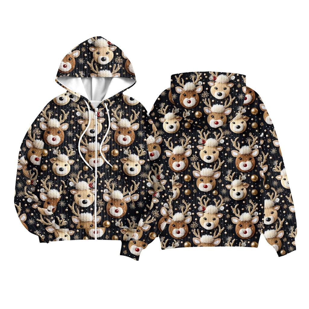 Children Girls And Boys Fashion Jacket Casual Printed Long-sleeved Hooded Cardigan Sweatshirts