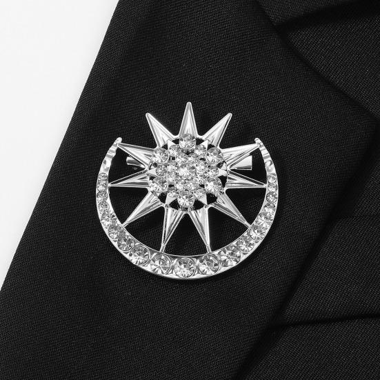 Zinc Alloy Brooch Pin, Moon Star Shape Lapel Badge with Rhinestones Inlaid, Decorative Collar Pin for Sweaters Collars Hats Bags Coats Scarves
