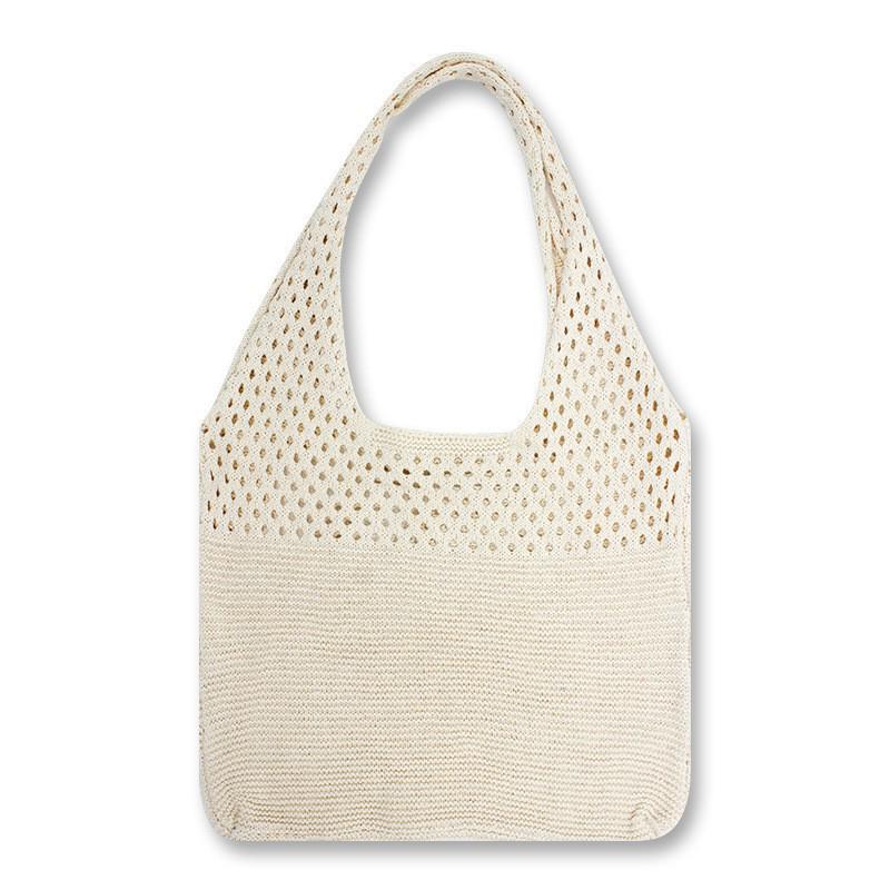 Chic Retro Women's Knitted Beach Tote – Hollow Style, Hand-Held or Shoulder Carry, Large Capacity