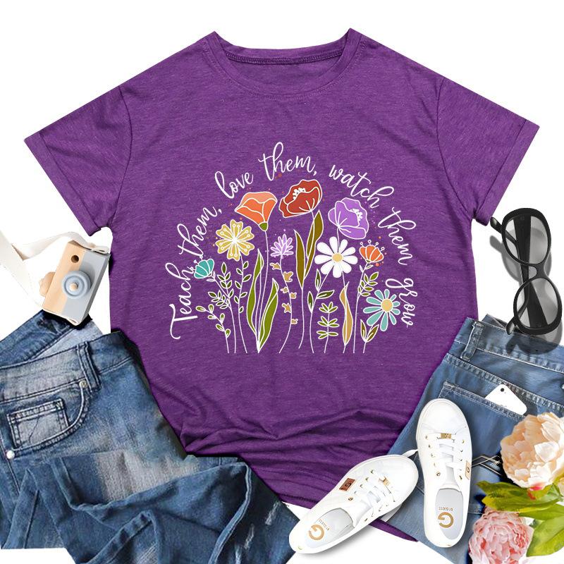 Rundhalsausschnitt, kurzärmelig, bedruckt, inspirierende Lehrerin, bequem, lässig, locker, Baumwolle, kurzärmelig, T-Shirts für Damen