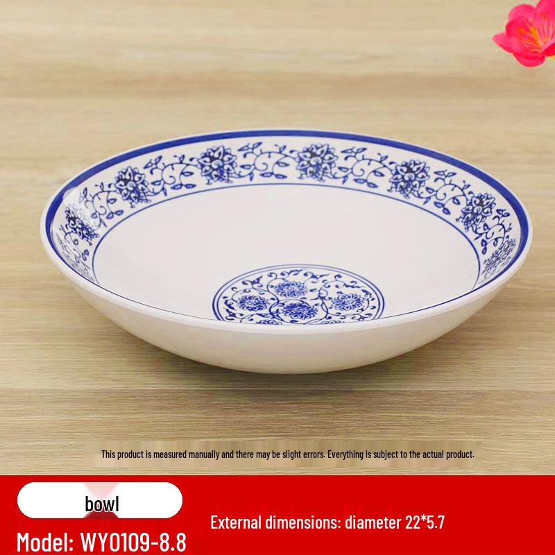 Retro Blue & White Melamine Dinnerware Set: Noodle & Soup Bowls, Plates for Restaurants & Noodle Shops