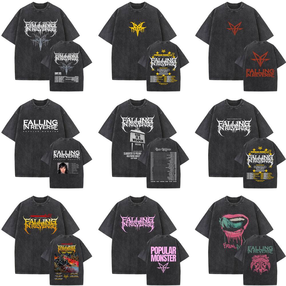 Hot Sale Rock Band Falling in Reverse Washed Vintage T-shirt Men Women Casual Cotton Retro Tshirt Male Gothic Oversized T Shirts