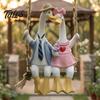 Cute Duck Couple Figurine Resin Swing Ducks Hanging Ornament, Hand Painted Cartoon Pair Statue for Balcony Figurines, Waterproof Indoor Outdoor Garden