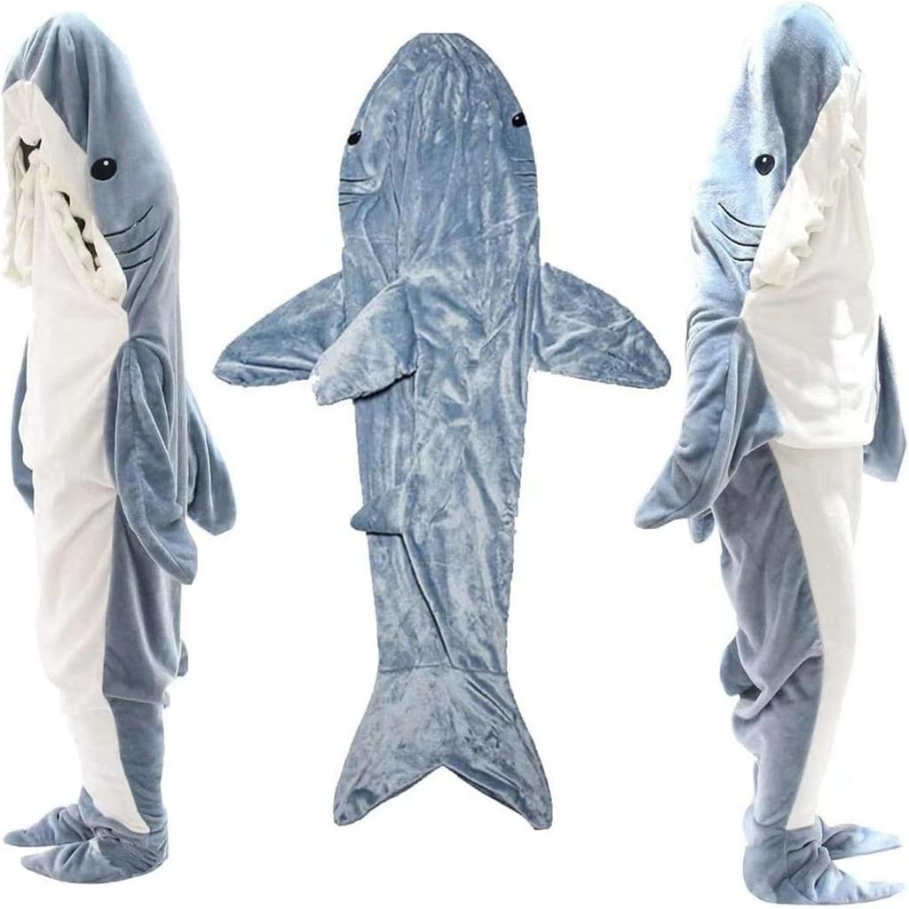 Shark Sleeping Bag Flannel Wearable Onesie Pajamas Hoodie Homewear
