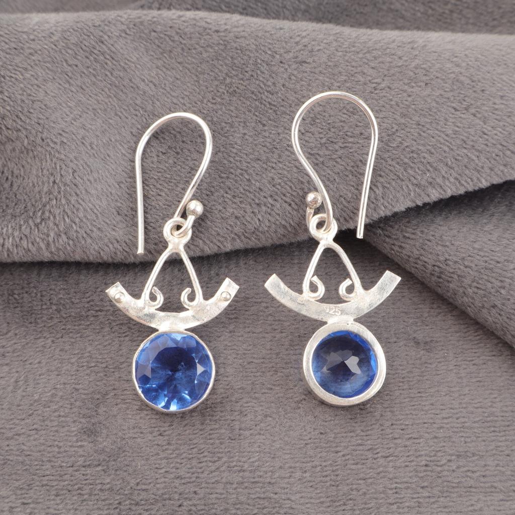 Natürlicher Tansanit Edelstein 925 Sterling Silber Schmuck Handgemachte Ohrringe 1,63" EE-152-4