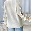 Damen Herbst Winter Pullover und Strickwaren Rundhals Schleife Langarm Strickpullover Tops