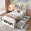 Children Bed Single Bed Storage Bed with Drawers, Shelf And Bench with Storage Space, Wooden Bed 90x200cm, Bed Frame And Slatted Frame Made of Wood,