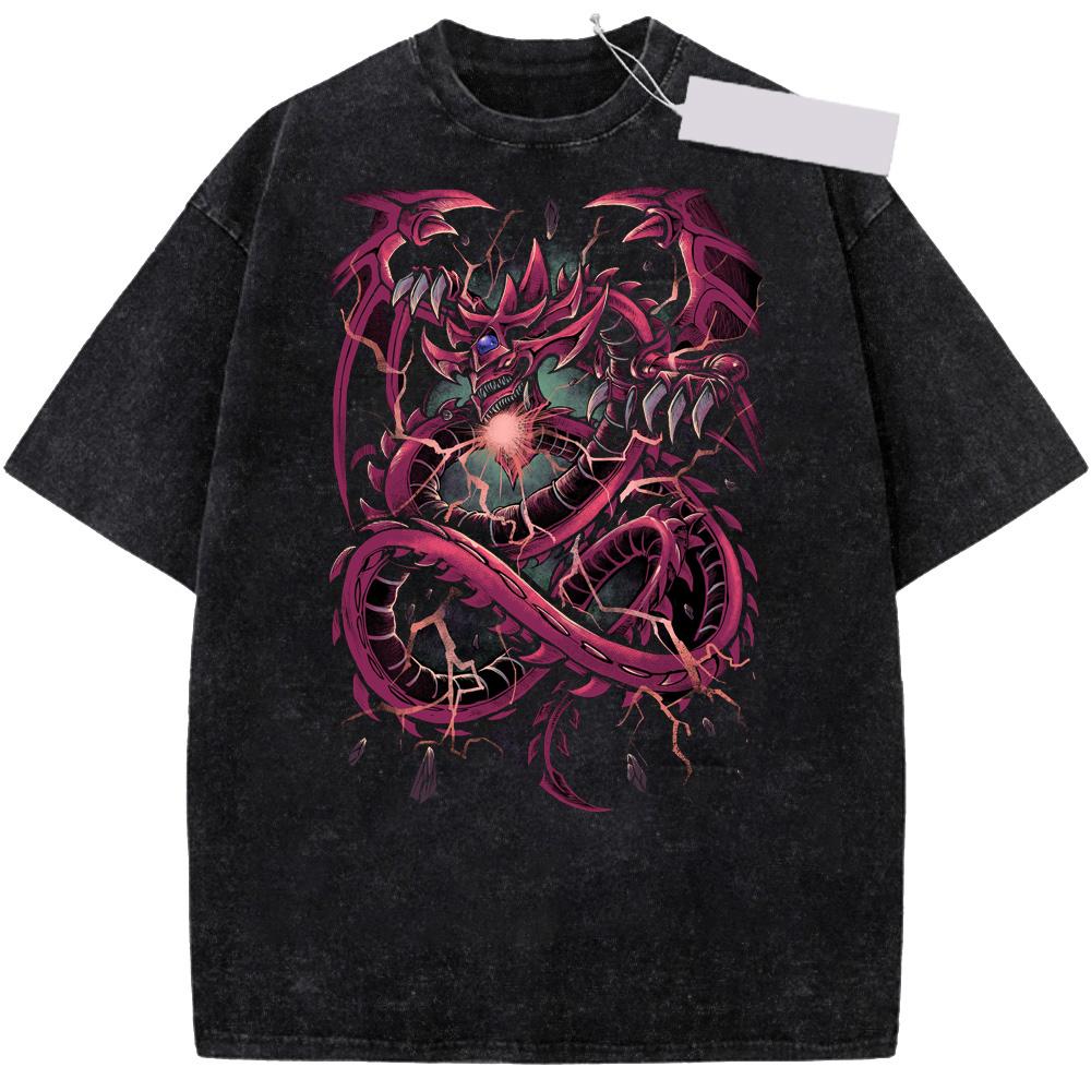 Novelty Slifer Sky Dragon Logo Anime Yu Gi Oh TShirt for Unisex Round Neck Pure Washed T Shirt  Short Sleeve Tee Shirt Gift Tops S
