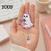 Clear Acrylic Retractable Badge Reel Halloween Ghost Reel, Glitter Holder Clip, Cute Pink ID Name for Women Nurse Teacher Medical Office Worker