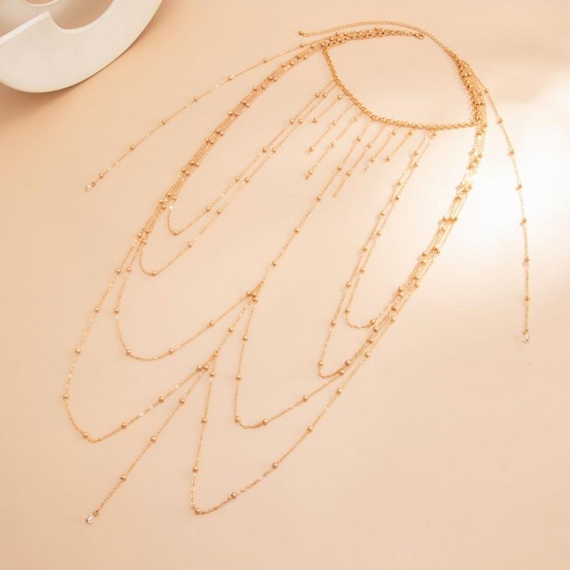 Draped Body Chain Jewelry Alloy Multi-Chain Torso Accessory for Vacation Outfits, Bikini Styling, Parties and Beachwear