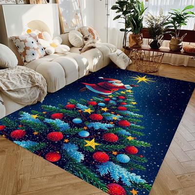 Christmas Tree Santa Claus Carpet Living Room Sofa Bedroom Study Room Entrance Door Mat Non-slip Cartoon Holiday Festival Decor