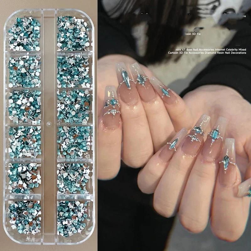 12 Boxed Mini Small Resin Nail Drill Mixed Color Acrylic Flat Special-shaped Drill Nail Art Accessories