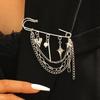 Minimalist Cross Jewelry Paperclip Chain Brooch—Unisex Punk Hip Hop Heart Pin with Tassel for Suits