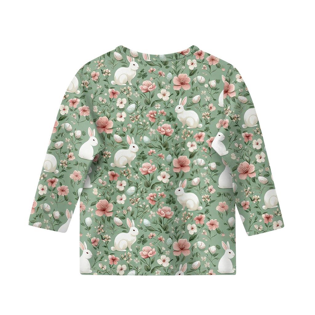 Children's 3/4 Sleeve Tops Casual Print T Shirt Round Neck Pullover Blouse