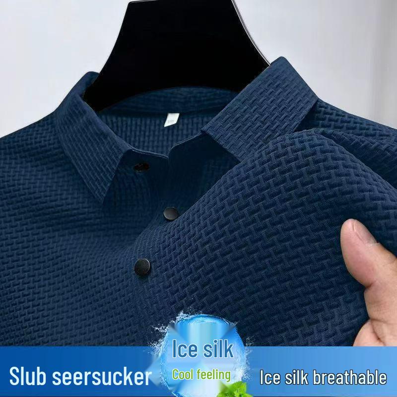 Herren Kurzarm-T-Shirt aus atmungsaktiver Eis seide, Bambus-Jacquard, Koreanischer Stil, Elastisch Übergröße, Lässiges Sommer-Top