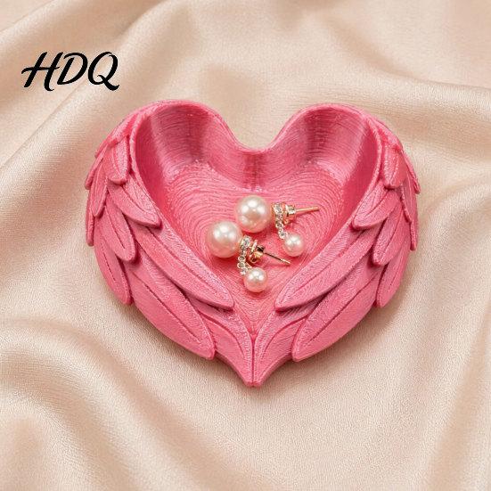 Delicate Relief Jewelry Tray 3D Printed Heart Shaped Tray Wing Girlish Organizer