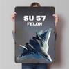 SU57 Felon Fighter Jet Metal Wall Art Modern Military Aviation Decor for Home Office Collection