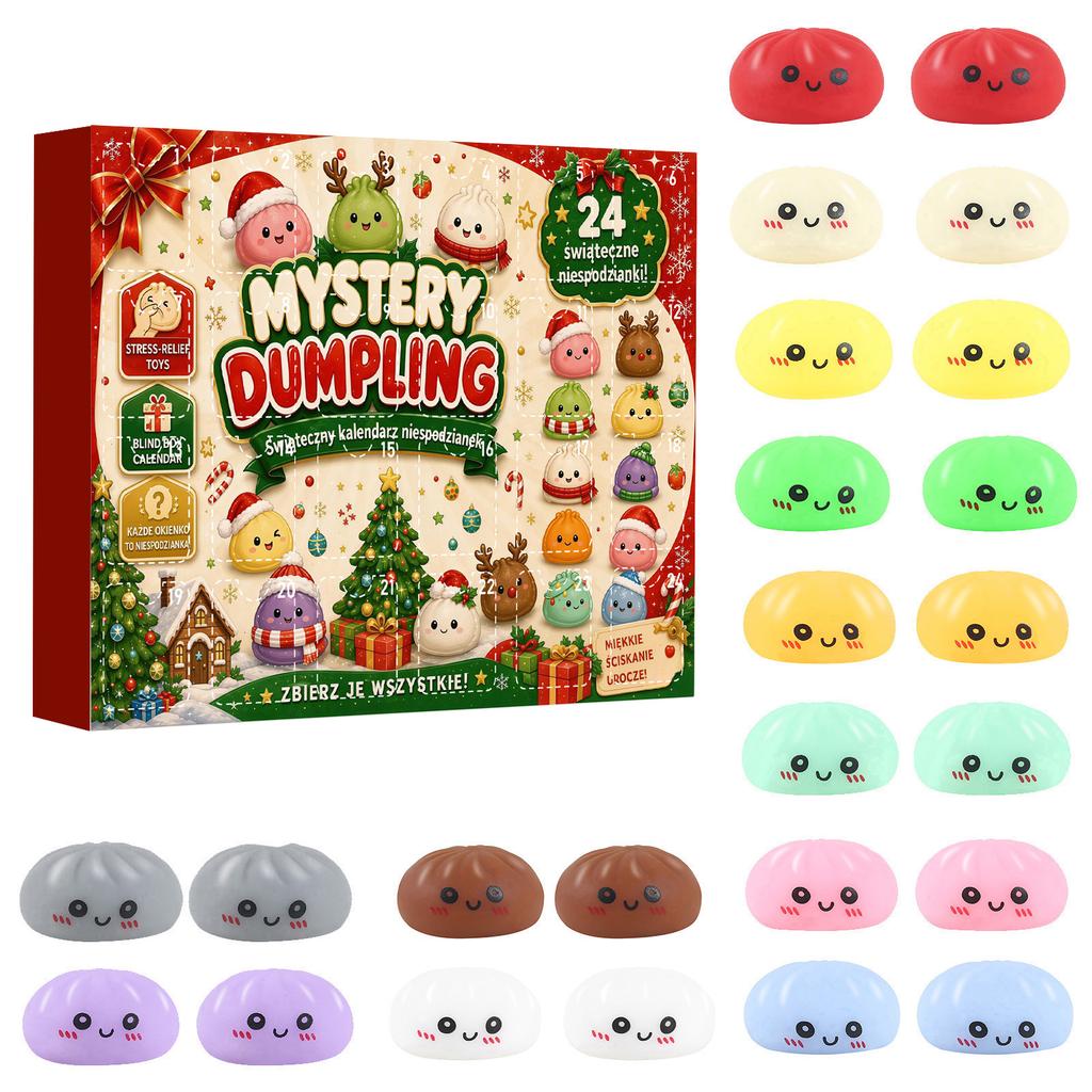 Mystery Dumpling Advent Calendar 24 Days Christmas Countdown Blind Box, Cute Squishy Mochi Fidget Toys,Stress Relief Sensory Toy Gifts for Kids Adults