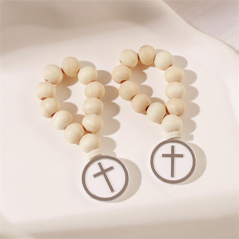 Wooden Rosary Bulk Catholic Prayer Rosary Beads with Crosses Pendants Mesh Bag Baptism First Communion Baby Shower A0KF