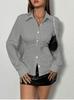 Y2K Office Women's Simple Striped Button Down Retro Fit Long Sleeve Shirt Work Commuting Button Collar Tops Streetwear Autumn