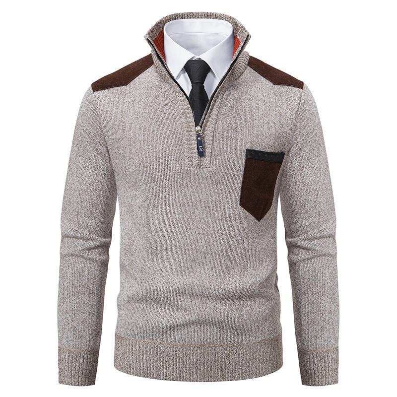 Men s 2024 Business Stand Collar Thick Knit Pullover M