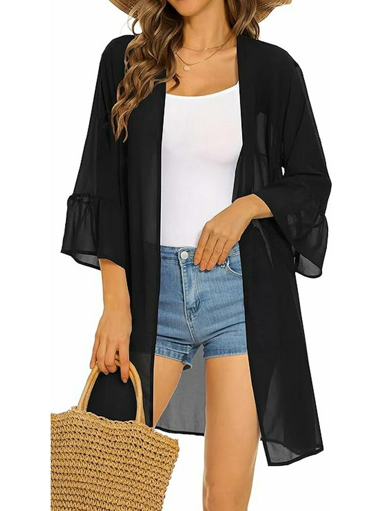 

2025 Цветочный шифоновый кардиган-кимоно - Европейский и американский стиль, Открытый спереди, Свободный крой XXXL