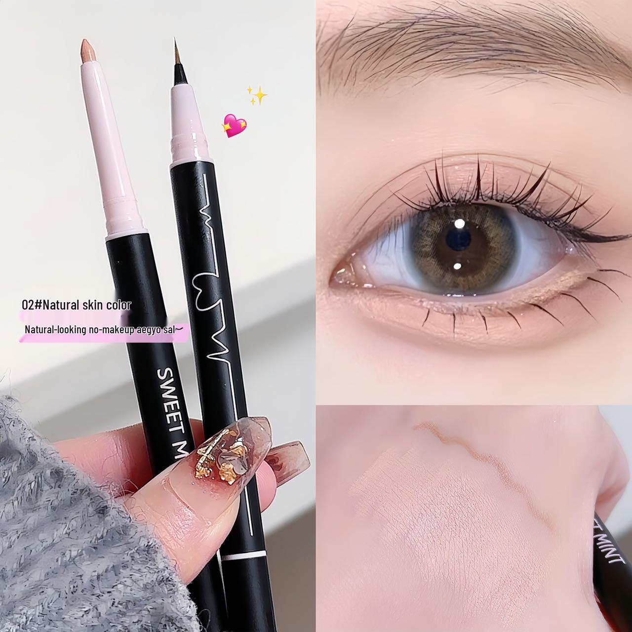

Sweet Mint Heartbeat Dual-Ended Under-Eye Bag Pen: Matte & Pearlescent Glitter Highlighter & Shadow Liner.