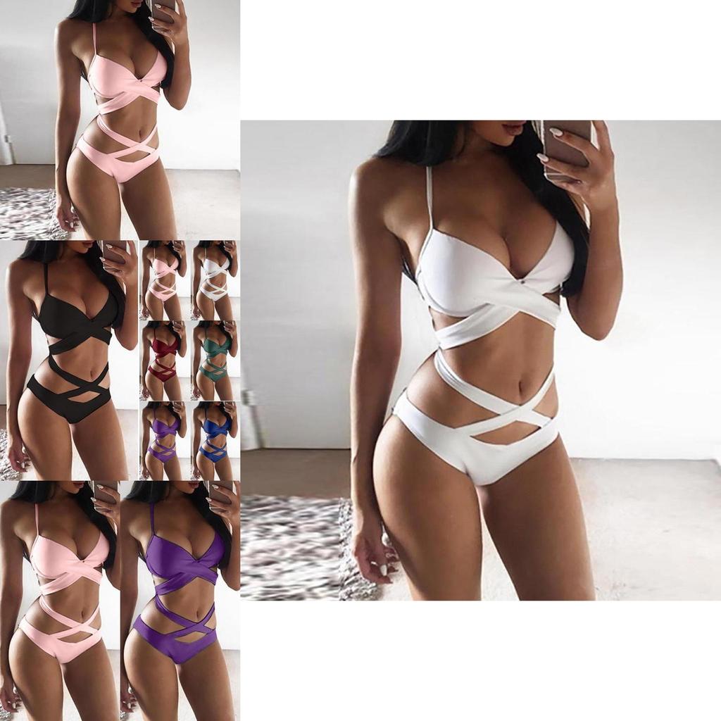 Premium Quality Five Colors Summer Sexy Women Bandage Cross Push-up Bikini Set Bathing Suit