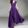 Plus Size Solid Color Women Party Suknia V Neck Krótki rękaw Slim Fit Maxi Dress