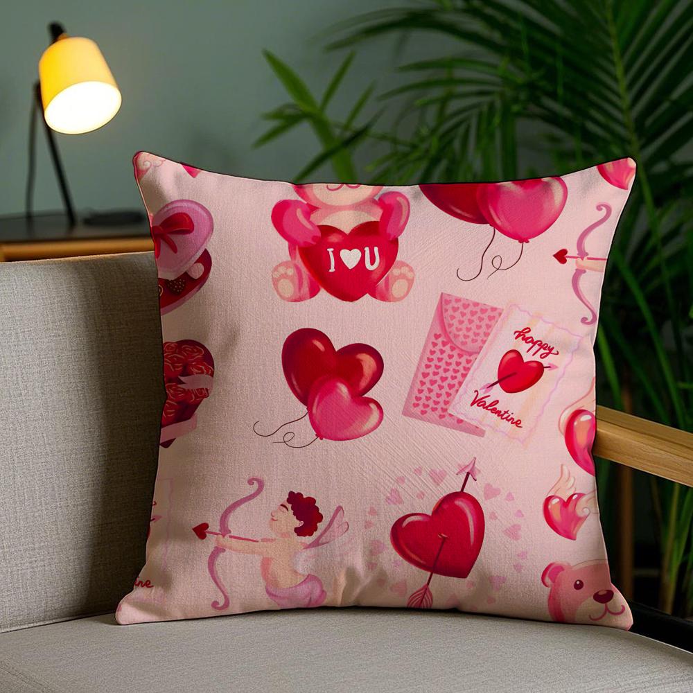 Pink Love Cushion Cover Soft Short Plush Double-Sided Printing Home Decor Machine Washable Pillow Case Gift