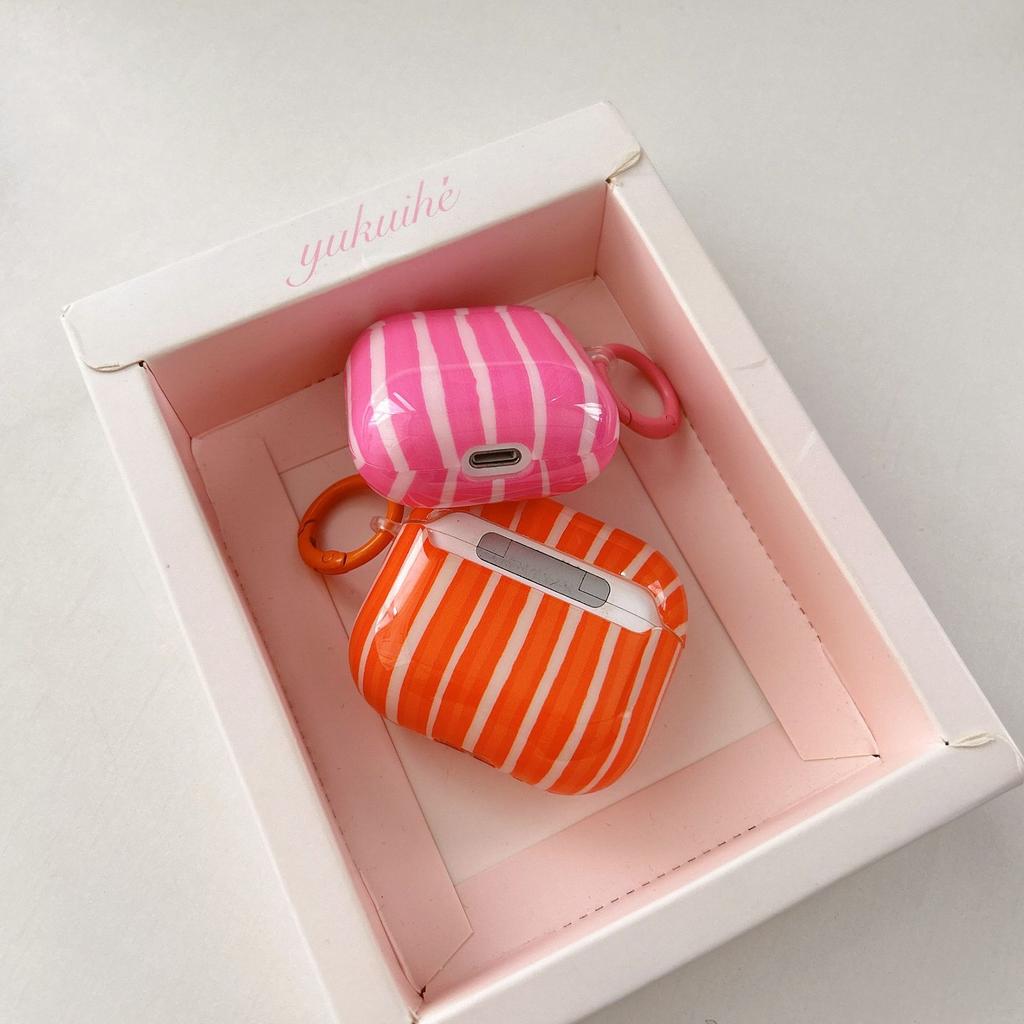 Niche Personality Creative Color Block Striped Earphone Case Protective Cover Compatible with AirPods 3rd Gen Pro 2nd Gen Full Cover Case